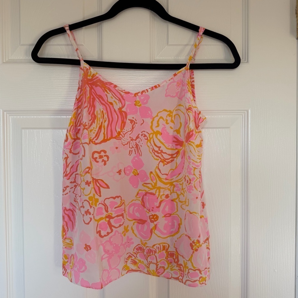 Lilly Pulitzer Zoe V-Neck Silk Cami in Casa Banana Size XXS